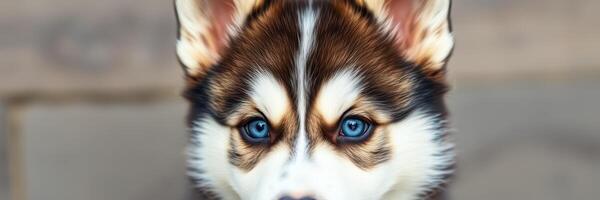 Siberian husky with striking blue eyes captures attention in a serene outdoor setting during a sunny afternoon photo