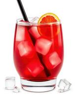 Refreshing red cocktail with ice and orange slice ready for summer enjoyment at a beachside gathering photo