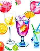 Colorful cocktails featuring fresh fruits and ice served in elegant glassware at a summer gathering photo