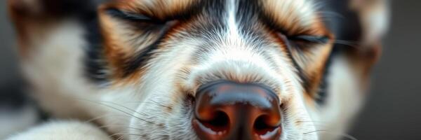 Sleeping dog peacefully resting in warm sunlight with eyes closed photo