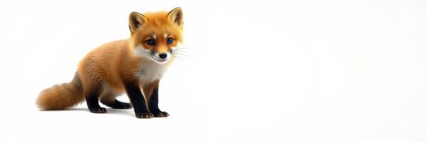 Curious young fox stands on a bright background looking for adventure and exploration in a natural setting photo