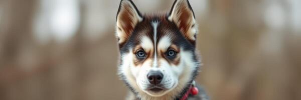 Husky puppy standing attentively in a natural setting during daylight hours photo