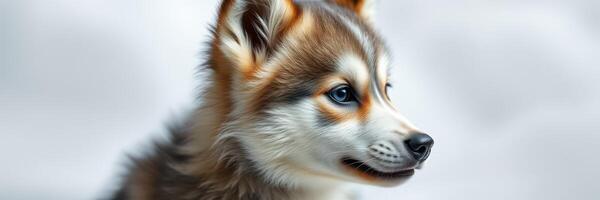Cute wolf dog puppy posing in soft light with a curious expression in a serene background setting photo