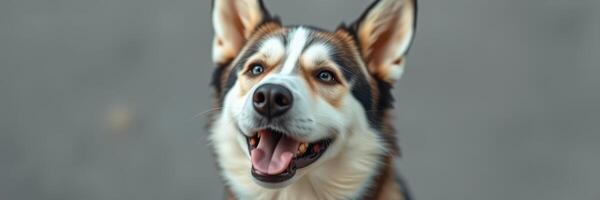 Happy dog with a joyful expression enjoying a sunny day outdoors at a park photo