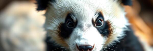 Cute panda cub exploring its environment in a natural habitat during daytime photo