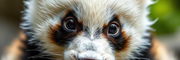 Close-up of a raccoon with captivating eyes in a natural setting during daylight hours photo