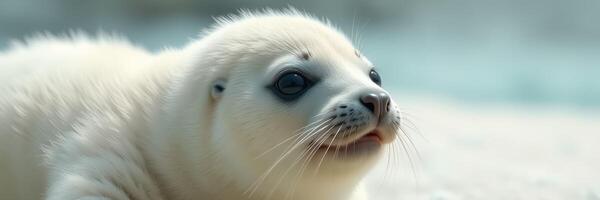 Baby seal resting on a sandy beach under bright sunlight near the ocean shoreline photo