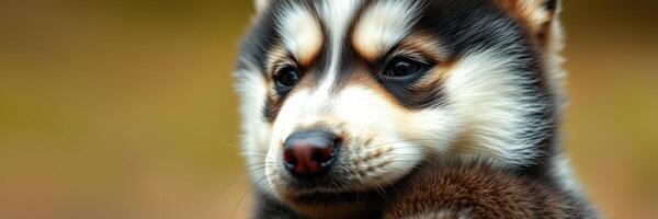 Cute puppy portrait with a soft expression at a nature setting during golden hour photo