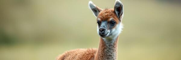 Young guanaco stands alert in natural habitat during daylight in the Patagonian region photo