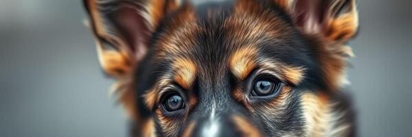 German shepherd puppy showcasing expressive eyes in soft natural light during the afternoon photo