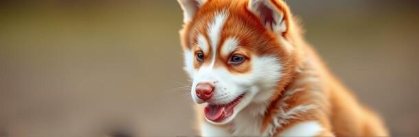 Cute puppy with reddish fur playing outdoors on a sunny day in a park setting photo