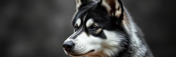 Majestic husky in thoughtful pose against a blurred natural background during daylight hours photo