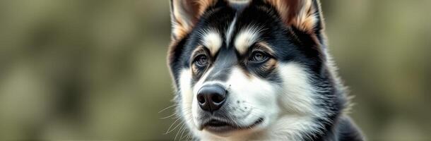 Husky dog with striking features stands proudly in a natural outdoor setting during a sunny day photo