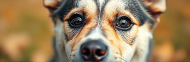 Close-up of a dog with beautiful eyes in an outdoor setting showcasing autumn colors photo
