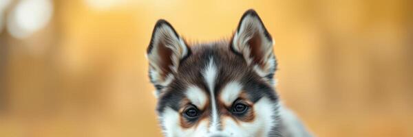 Cute puppy with striking fur patterns enjoys a sunny day outdoors in a park setting photo