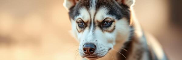 Close-up of an alert dog with striking eyes enjoying a sunny day outdoors in a natural setting photo