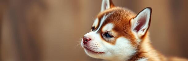 Cute brown and white puppy enjoying a sunny day indoors with a relaxed expression on its face photo