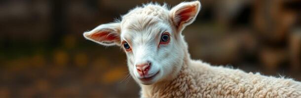 Cute young lamb in a natural setting during the afternoon hours at a farm photo