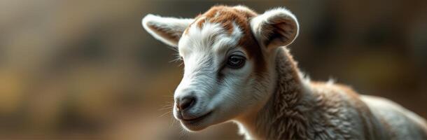 Young lamb resting in a peaceful meadow during a sunny afternoon in spring photo
