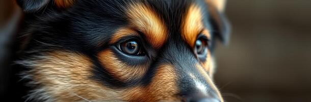 Close-up of a puppy revealing its playful nature and bright eyes in a cozy indoor setting during the afternoon photo