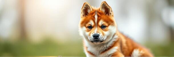 Adorable puppy sitting on a grassy lawn in a sunny park during a warm afternoon photo
