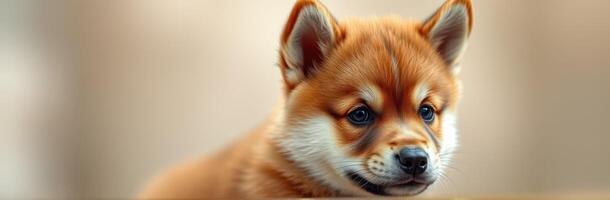 Cute and fluffy puppy playing in a cozy indoor setting during the afternoon photo