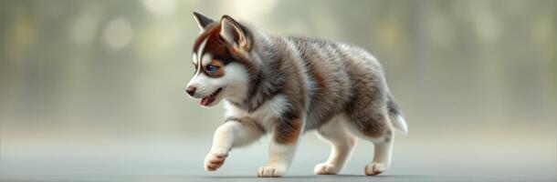 Cute husky puppy playing outdoors on a sunny day in a natural setting photo