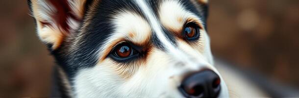 Dog with striking blue eyes resting outdoors in late afternoon sunlight, showcasing its unique fur patterns and attentive nature photo