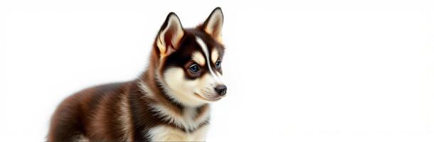Beautiful husky puppy looking curiously in a bright, clean area during daylight hours photo