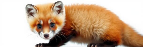 Red fox cub exploring a grassy area during the afternoon light in a natural setting photo