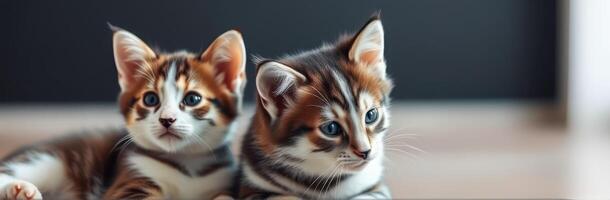Two playful kittens resting together on a sunny windowsill in a cozy home environment photo