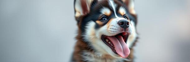Happy dog with a playful expression enjoying a sunny day outdoors in a park photo