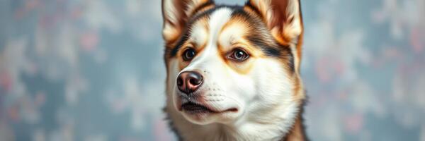 Cute dog with striking features posed against a soft background showcasing its unique personality and charm photo