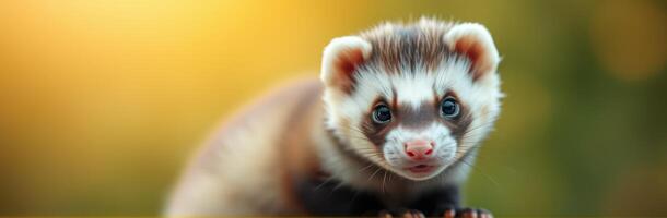 A curious ferret exploring its surroundings in a vibrant outdoor setting during the golden hour photo