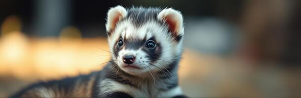 Adorable young ferret exploring its surroundings during a sunny afternoon in a natural habitat photo