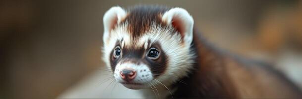 Ferret exploring its surroundings in a natural habitat during daylight hours photo