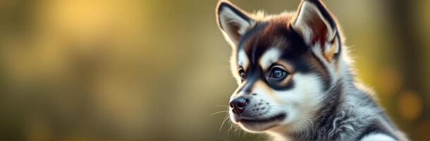 Captivating puppy outdoors with a beautiful blurred background during golden hour photo