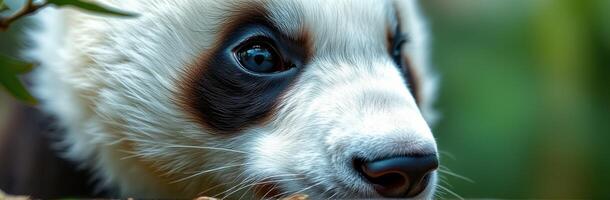 Close-up of a young panda exploring its natural habitat in a serene setting during daylight hours photo