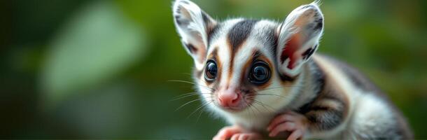 Cute small animal with large eyes exploring a lush green habitat during daylight photo