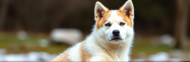 Beautiful Akita dog posing in a natural setting during a calm afternoon photo