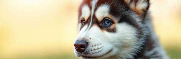 Husky puppy gazes curiously at the surroundings during a sunny day in the park photo