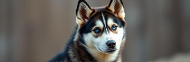 Beautiful husky dog gazing outdoors in a serene environment during mid-afternoon lighting photo