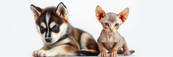 Cute puppy and kitten playfully resting together in a cozy indoor setting during daylight photo