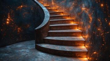 mystical bridge made of exquisite marble stairs ascends through infinite sky filled shimmering celestial lights photo