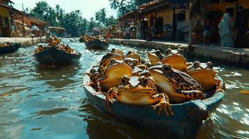 Countless frogs emerge from Nile leaping onto land and invading palace as terrified citizens try fend them off creating chaotic and surreal atmosphere photo