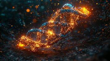striking representation features glowing DNA double helix made of shimmering particles photo