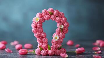 beautiful arrangement of vibrant flowers forms geolocation pin symbolizing connection and celebration for Eid al Fitr uniting families and friends during special occasion photo