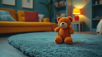 Creative design showcases playful geolocation pin made of vibrant plush toys against pastel background radiates warmth and happiness reminiscent of children's toy store atmosphere photo