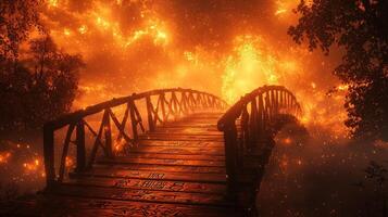 bridge made of pure light stretches over vast cosmic river where glowing spirits drift gently beneath. Each step uncovers ancient runes leading warm inviting gateway photo