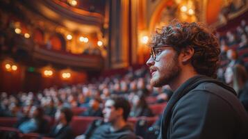 In empty theater director energetically gestures from audience while actors focus on guidance photo